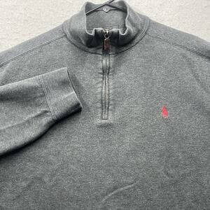 Polo Ralph Lauren Mens Large Quarter Zip Pullover Sweater Gray Red Pony Logo